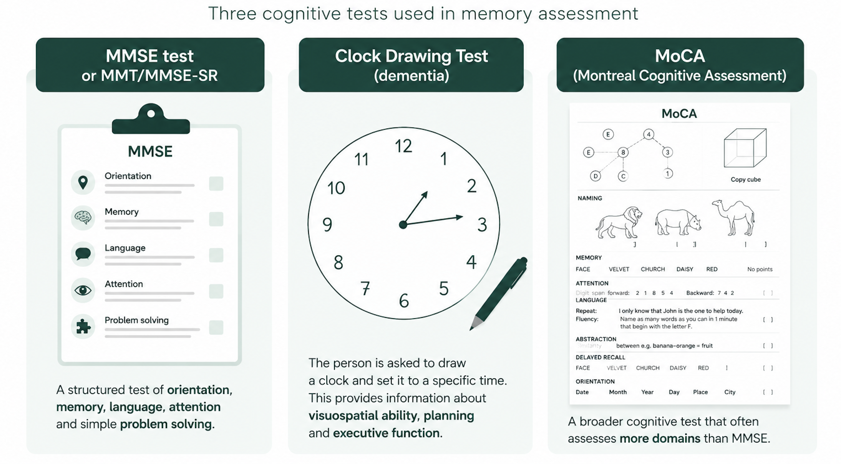 ”Examples of tests performed during an investigation of dementia.